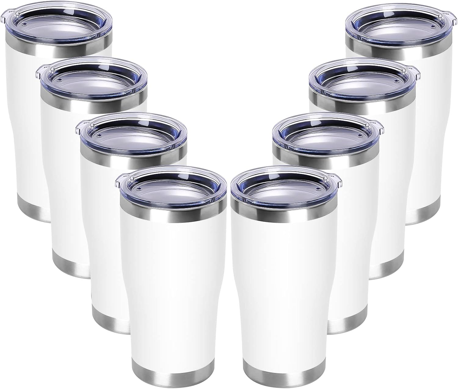 DOMICARE 20oz Tumbler with Lid Stainless Steel Tumblers Bulk, Double Wall Vacuum Insulated Coffee Travel Mug Powder Coated Tumbler, 8 Count (Pack of 1) White