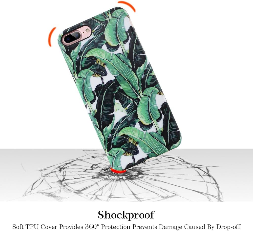 NASOUSA iPhone 7 Plus for Girls,Floral case,IMD Printing Slim-Fit Ultra-Thin Anti-Scratch Shock Proof Dust Proof Anti-Finger Print TPU Case for iPhone 8 Plus(5.5 inch)(Banana Leaf)