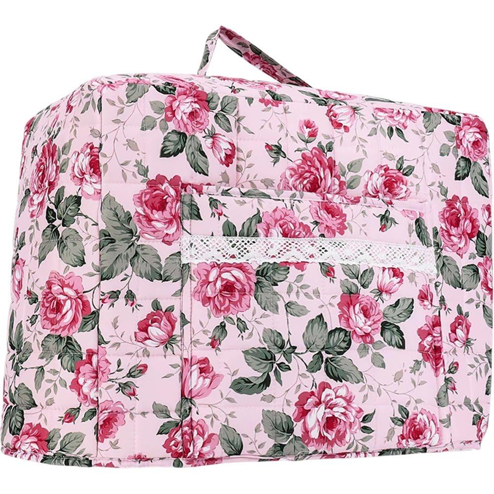 Baokuan Floral Sewing Machine Cover Quilted Fabric Dust Cover with Pockets for Most Standard Sewing Machines and Accessories