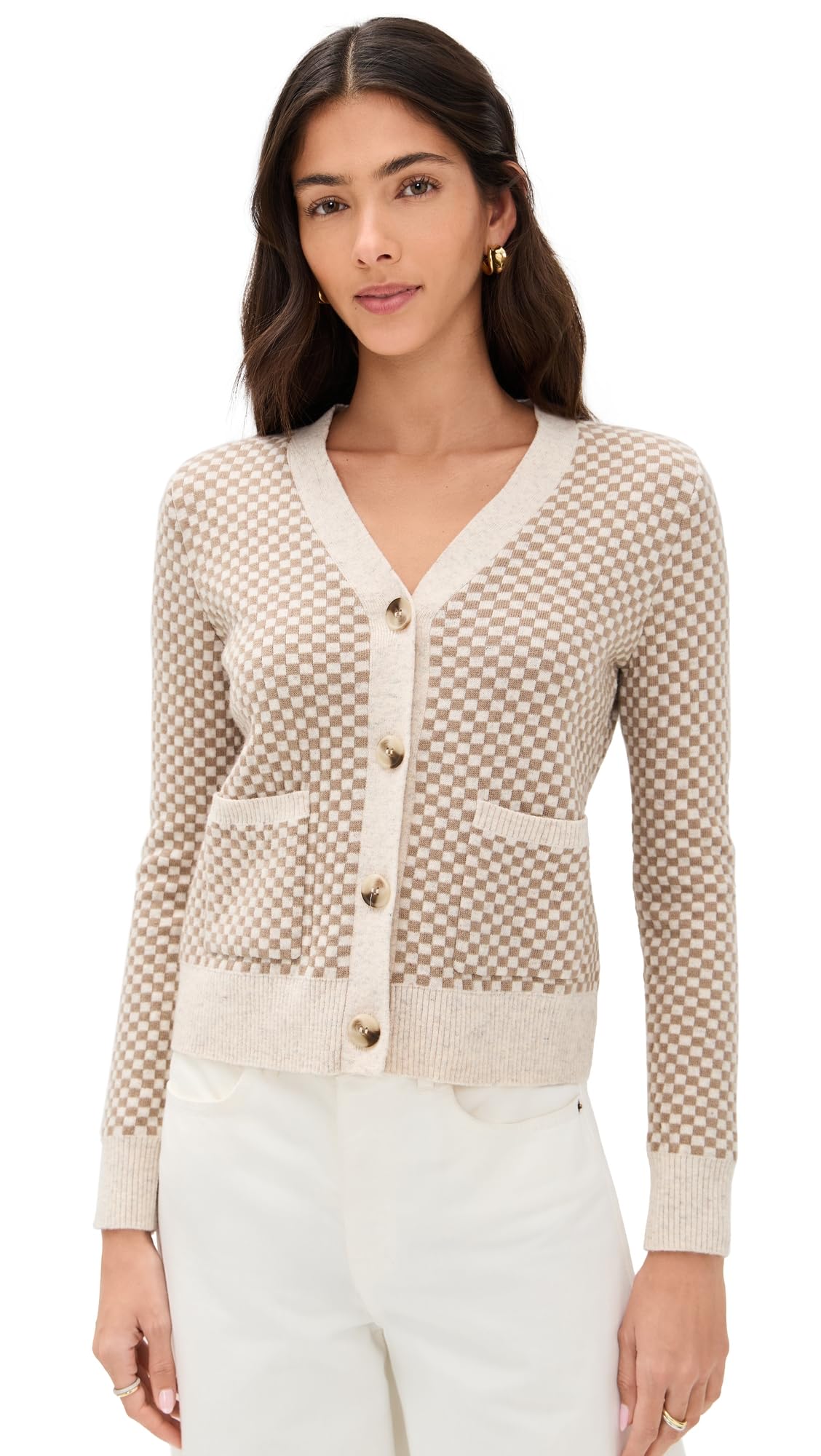 LE BOP Womens Annie Checkerboard Cardigan