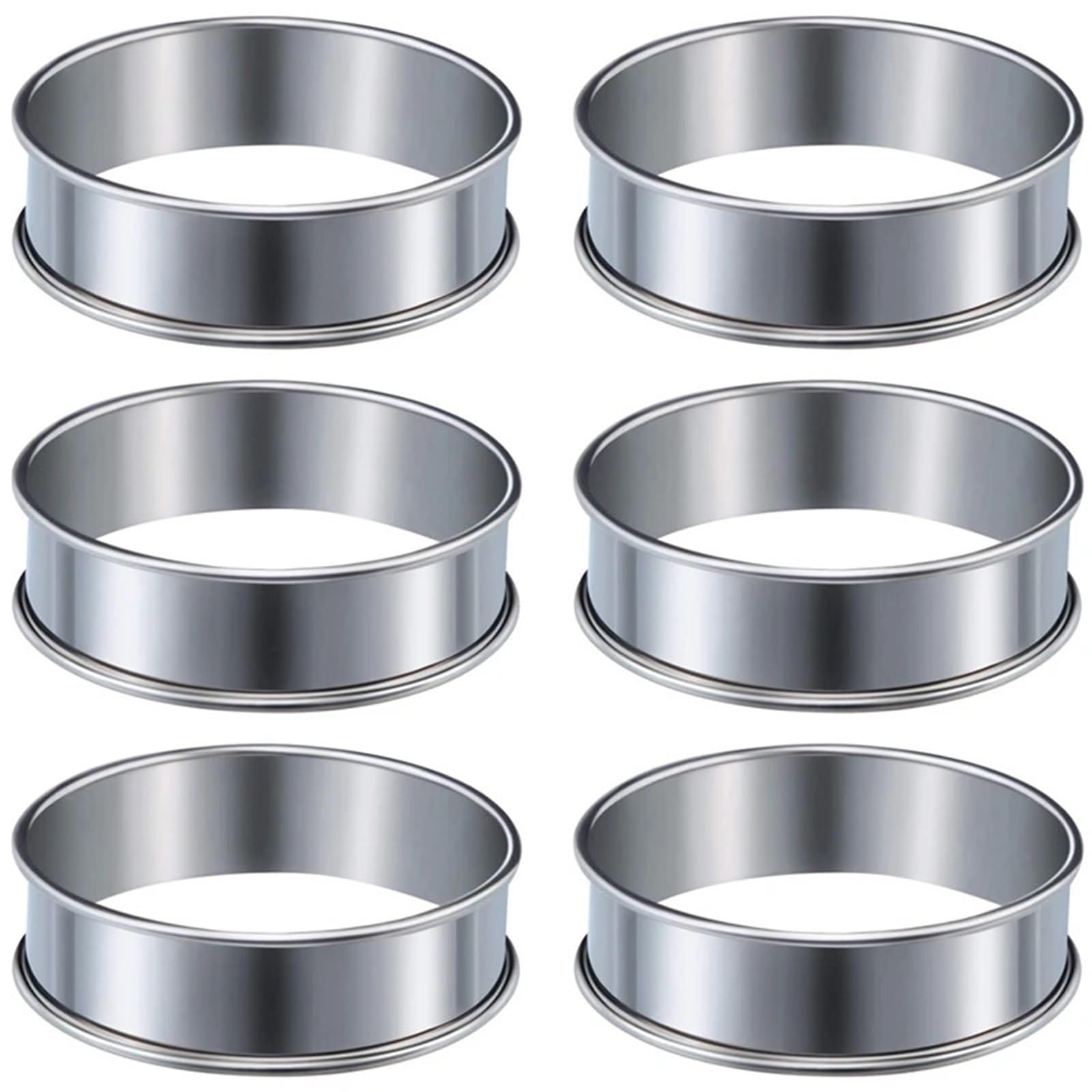 6 Piezas Anillos de Tarta Muffin Anillo Doble Laminado Acero Inoxidable Molde Redondo Metal for Hacer Alimentos para Repostería Y Horneado