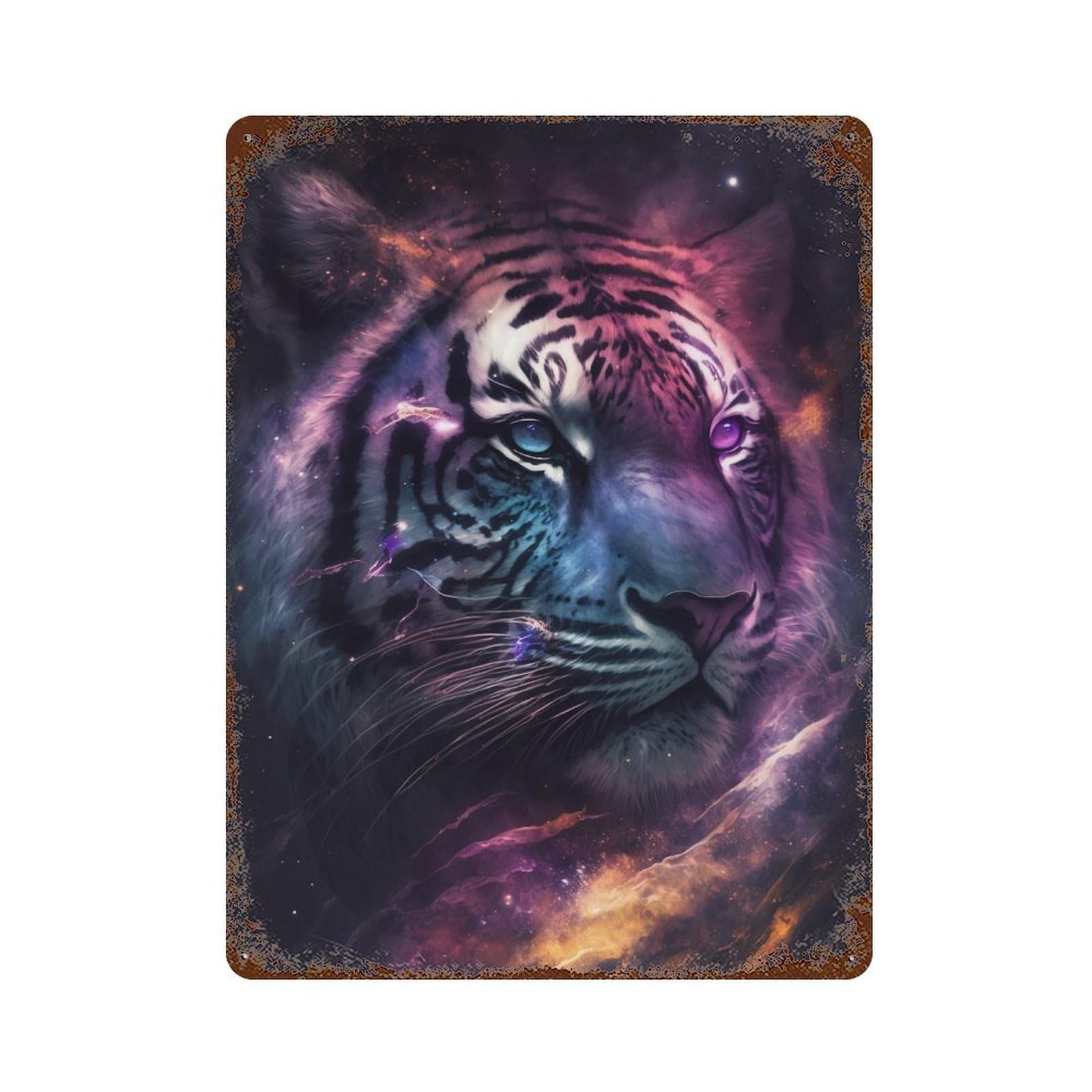 Weathered Tin Sign Cosmic Tiger Portrait-24 15.7"x11.8", Novelty Wall Decor for Basement, Hobby Room And Garage Decor