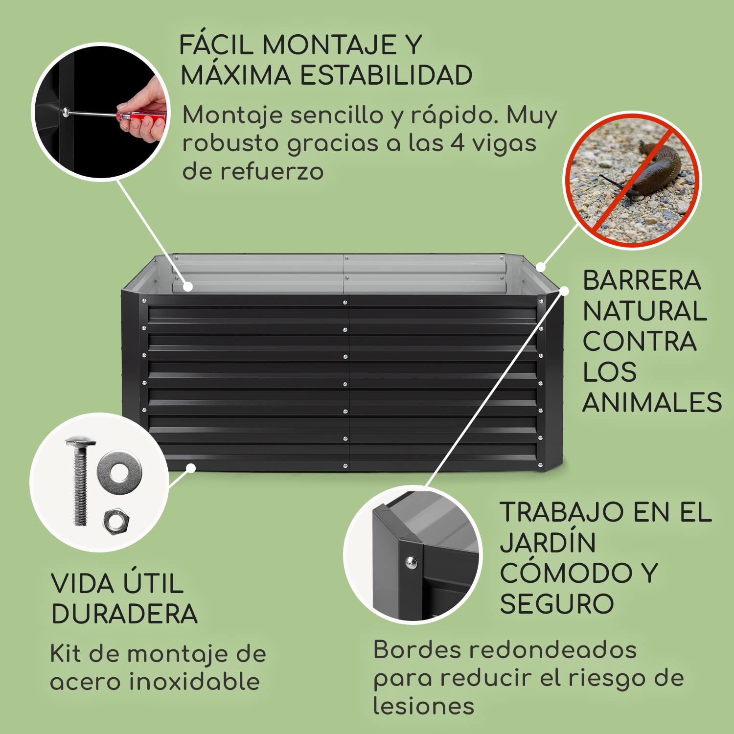 blumfeldt Jardineras Exterior Grandes Jardín, Huerto Urbano Terraza, Plantas, Vegetales, Hierbas, Capacidad 1200 l. Maceteros Exterior Elevados Metálicos, Resistente al Intemperie, 200x60x100, Negro