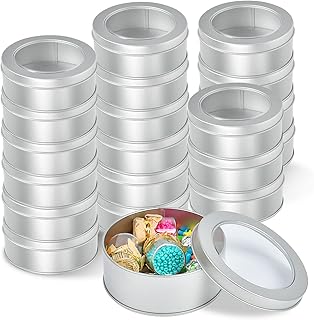 Metal Tin Cans, 20 Pack 6 Ounce Round Empty Containers, Metal Tins with Clear Lids for Kitchen Office Aromatherapy, Candles, Candy Storage