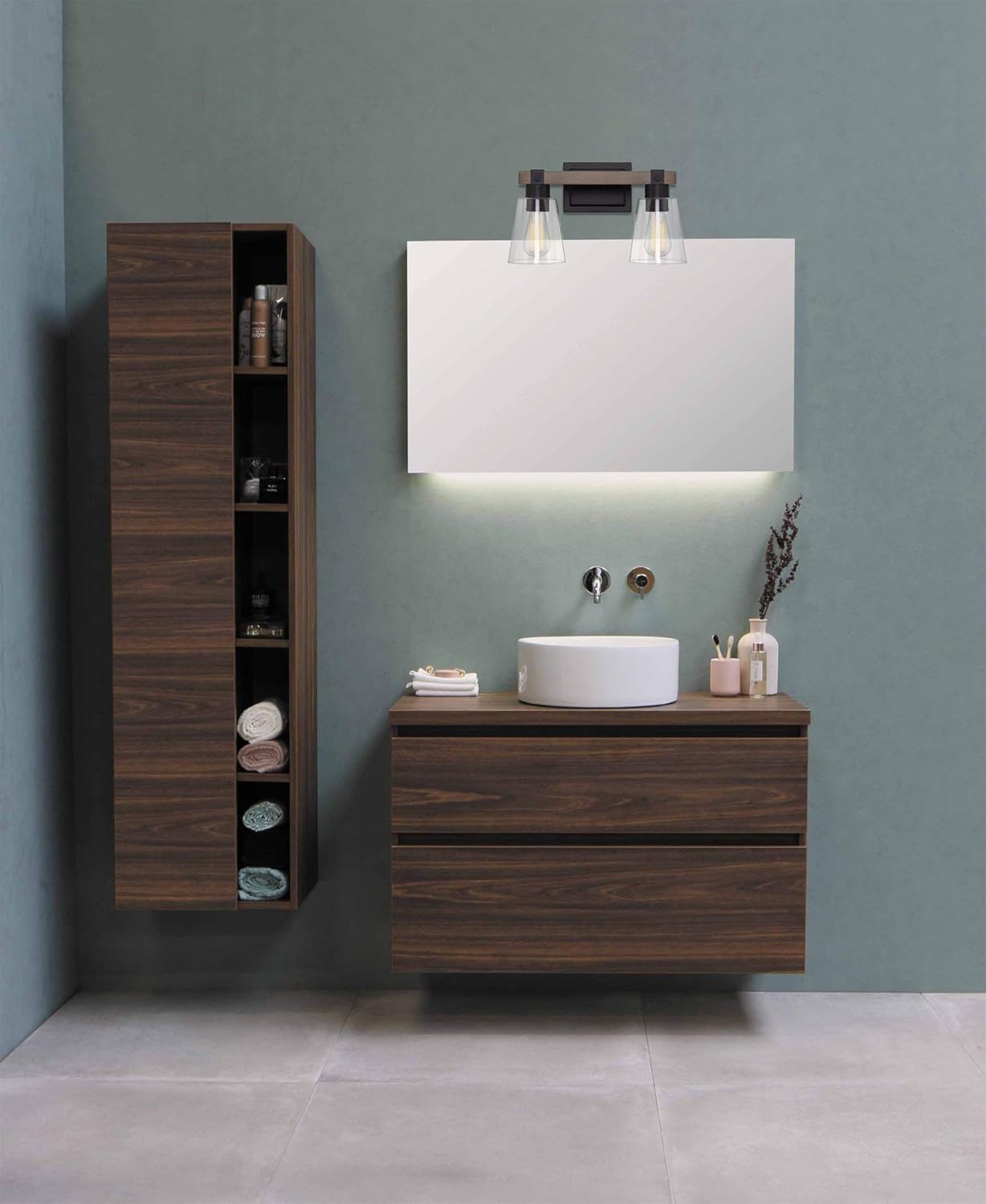 Tор Rаtеd Kira Home Asher 16 2-Light Farmhouse Vanity/Bathroom Light + Funnel Glass Shades, Smoked Birch Wood Style + Black Finish Tор Brаndѕ Kira Home Asher 16 2-Light Farmhouse Vanity/Bathroom Light + Funnel Glass Shades, Smoked Birch Wood Style + Black Finish