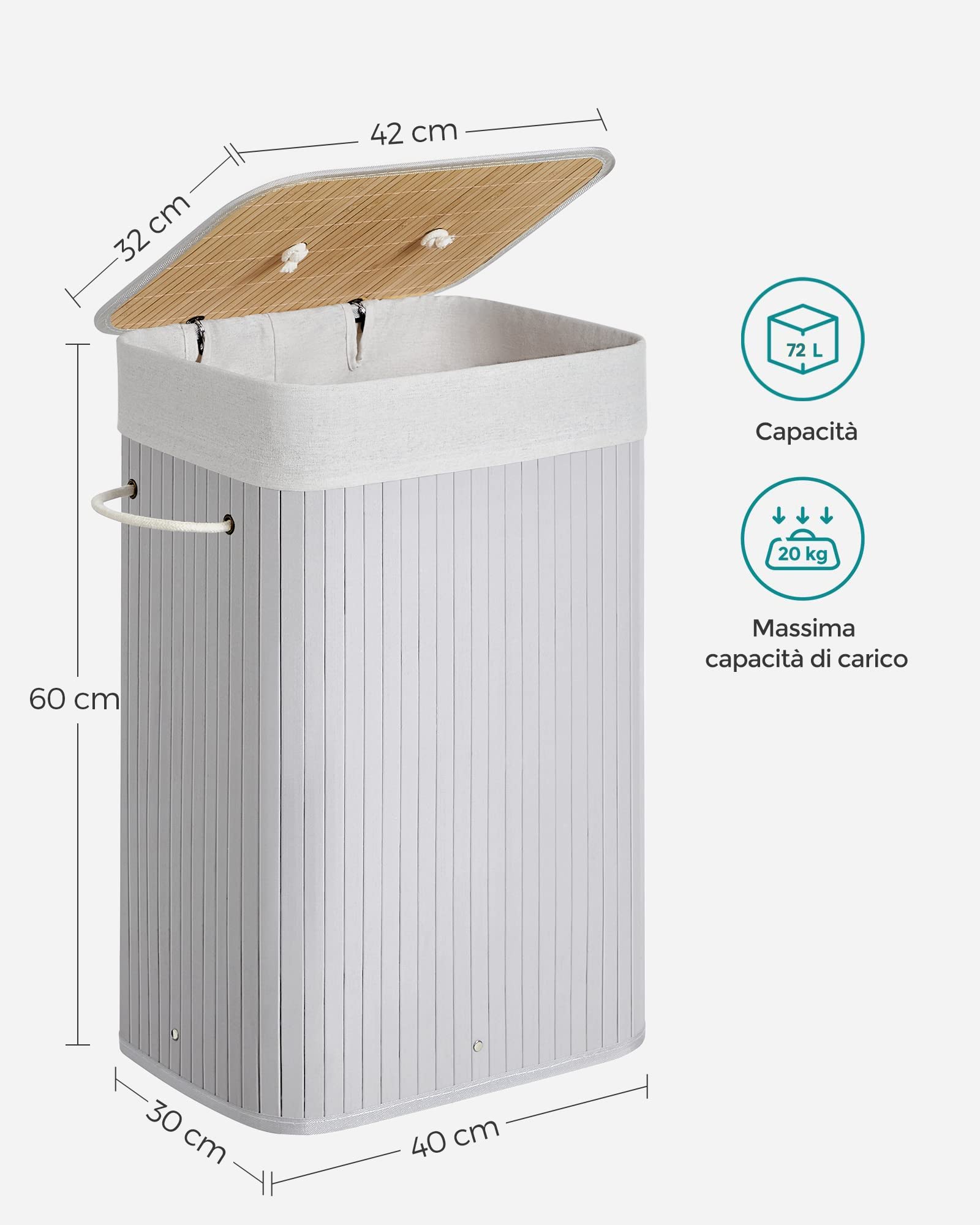 Carrello Portabiancheria SONGMICS Con 4 Sacchi Rimovibili Da 35L - Totale 140L, Rotelle Con Freni | Beige - Foto 7