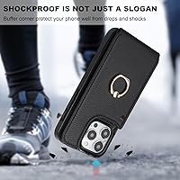 Vista 7 de Folosu Funda compatible con iPhone 15 Pro Max con soporte para tarjetas, rotación de 360°, soporte de anillo de dedo con función atril, bloqueo Negro
