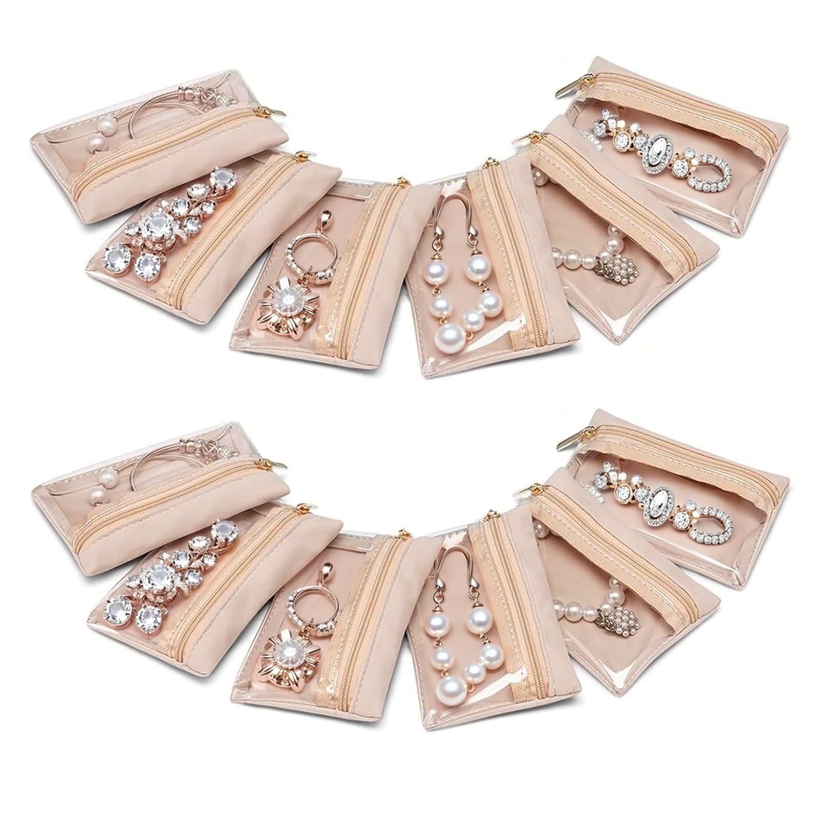 Businey Travel Jewellery Pouches,12pcs Small Jewellery Bag with Zipper, Jewellery Rolls for Travelling, Jewellery Organiser for Women Travel Business Trip