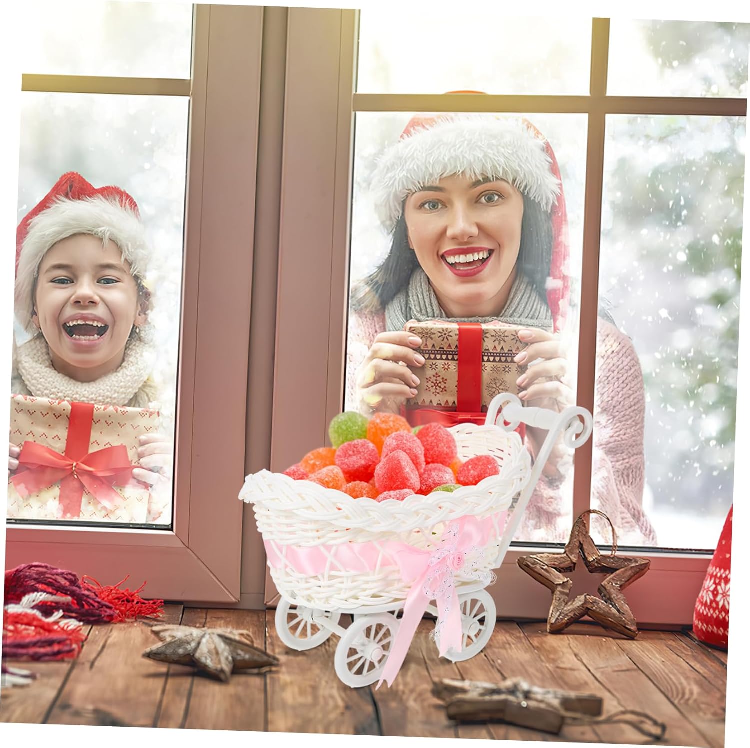 3pcs Woven Storage Basket Candy Container Multi-functional Decorative Trolley for Home Wedding and Shower for Storing Snacks Candies and Items