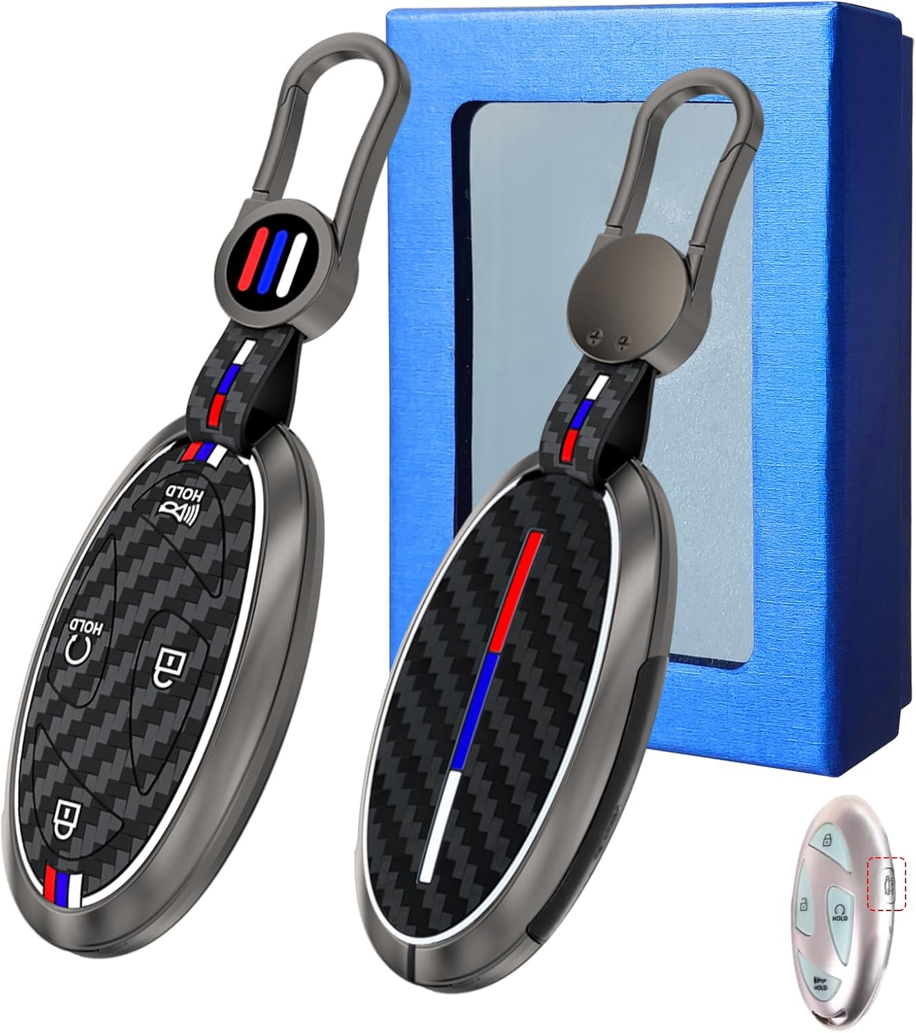 Yumzeco Compatible with Hyundai Key Fob Cover, Key Case Shell for 2023 2024 Ioniq 6 Grandeur GN7 KONA Elanrtra Santa Fe Sonata, Metal Shell Carbon Fiber Pattern Silicone Full Protection (5 Button)