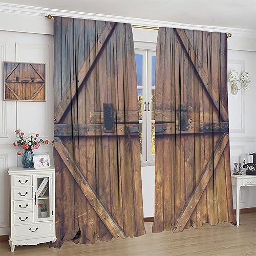 Miniatura 3 de GY Cortinas opacas para dormitorio, puerta de granero de madera, oscurecimiento de habitación, aislamiento térmico, cortinas de tratamiento de