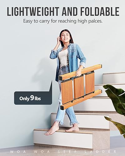 Miniatura 3 de WOA WOA Escalera de 3 escalones, taburete plegable, escalera ligera de aluminio para armario de cocina del hogar, pedales antideslizantes, facilidad