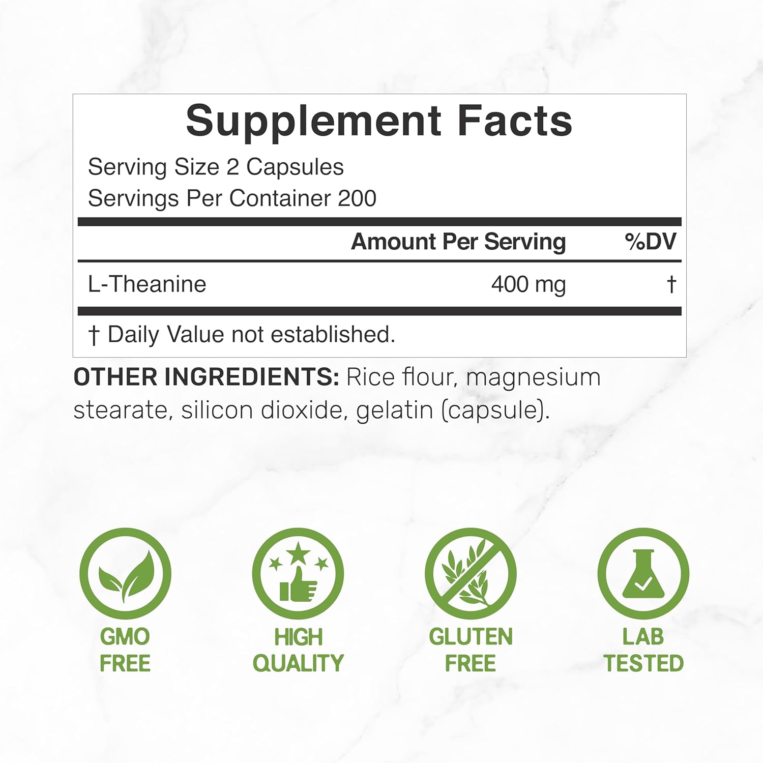 L-Theanine 400mg, 400 Capsules – Extra Strength Theanine Supplement – Amino Acids for Focus & Relaxation Support – Non-GMO & Gluten Free - Image 2