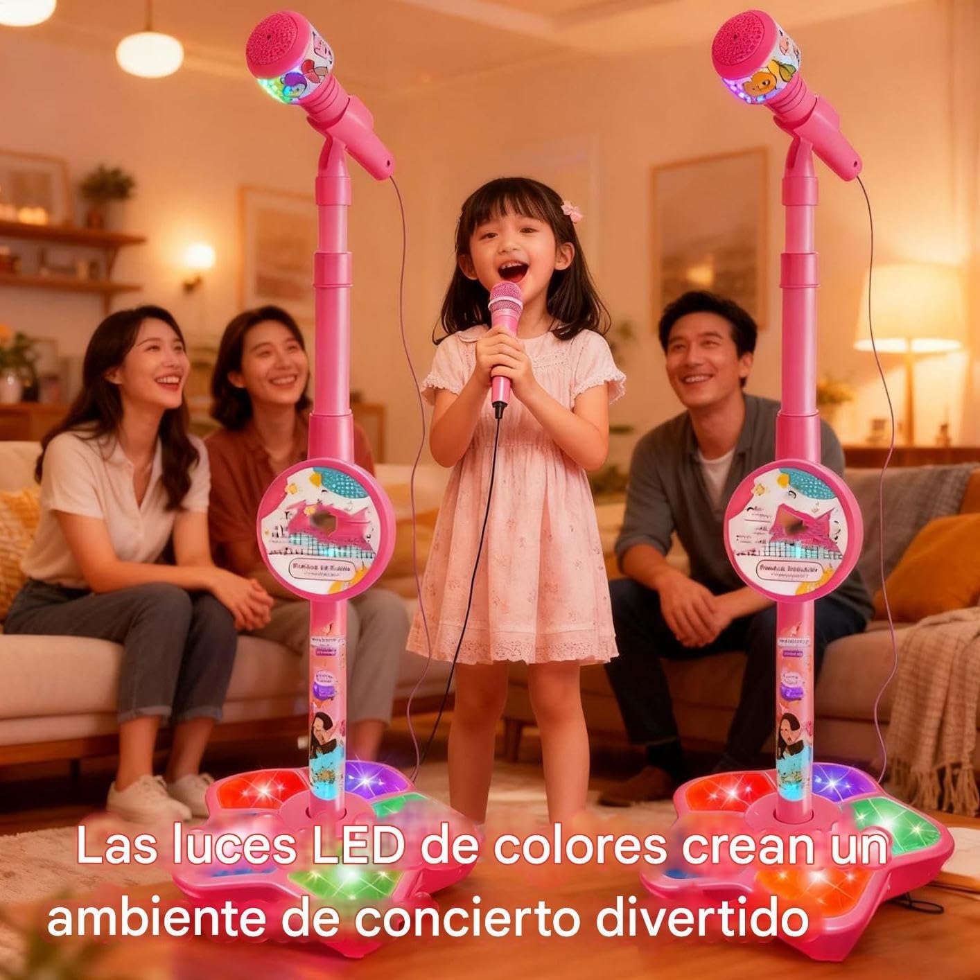 Genérico Microphone for Kids | Portable Speaker Toy with LED Lights | Toy Microphone with Stand, for Birthday Podcast Recording Singing Party Teen Studio Streaming Christmas