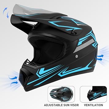 SPARK DOT Certified Youth Motocross Helmet Kids Dirt Bike Helmets - Full Face, Lightweight & Breathable for Off-Road E-Bike BMX MX ATV (with Gloves Goggles Mask) 4Pcs Set