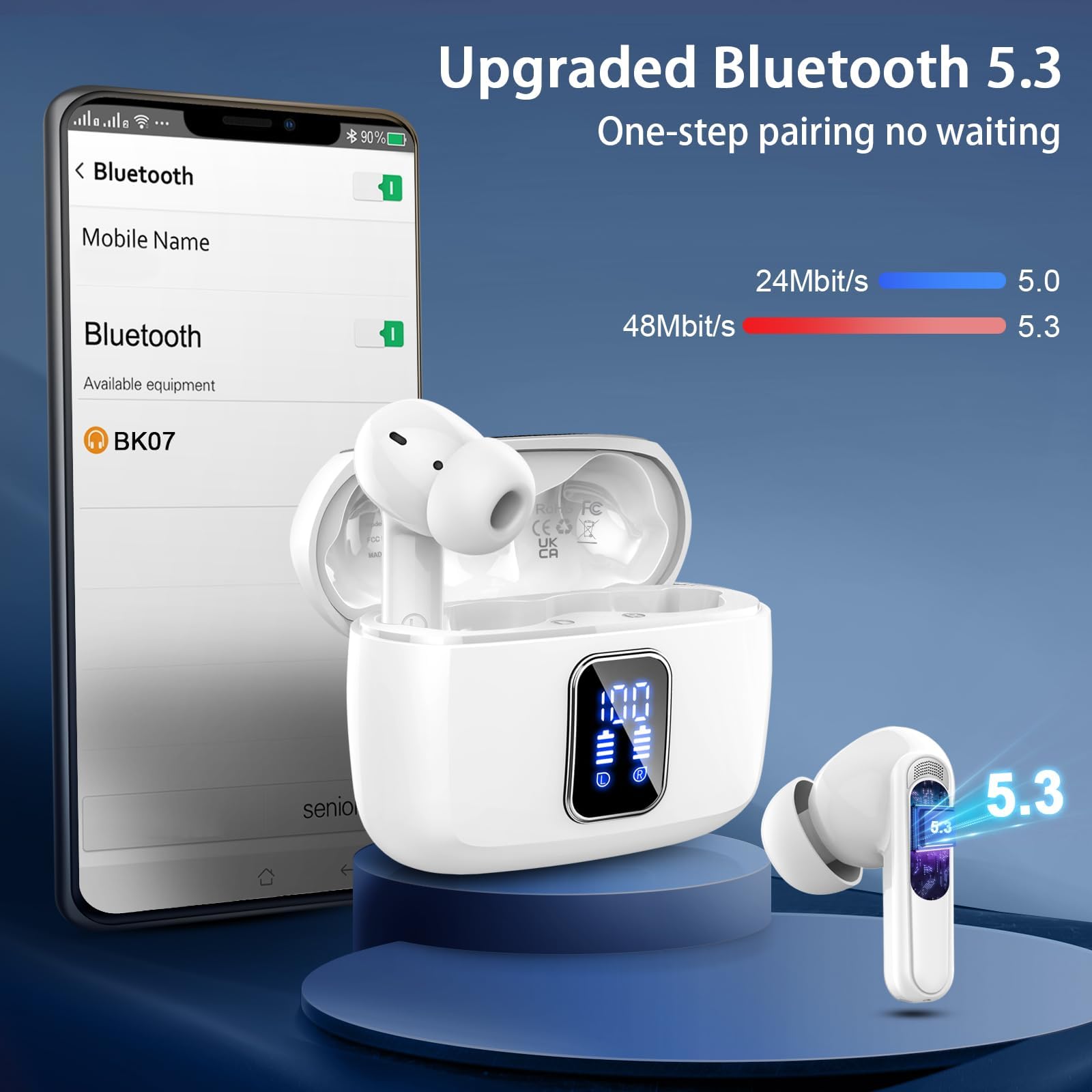 Cuffie Wireless Bluetooth 5.1, Auricolari Wireless Con Apio Schero