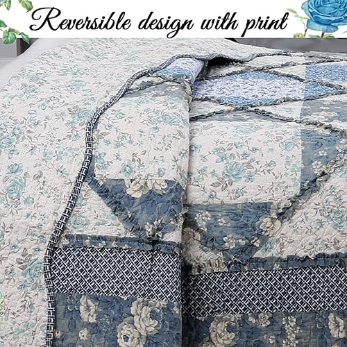 Miniatura 5 de Cozy Line Home Fashions Juego de ropa de cama reversible de 100% algodón, diseño de retazos florales, vintage, estilo casa de campo, colcha (rosas