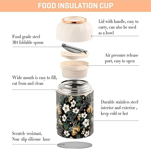 Miniatura 4 de Evergreen Christmas Bells Flower Food Jar with Spoon Stainless Steel Vacuum Insulated Food Container 17 oz Food Thermos for Hot Food