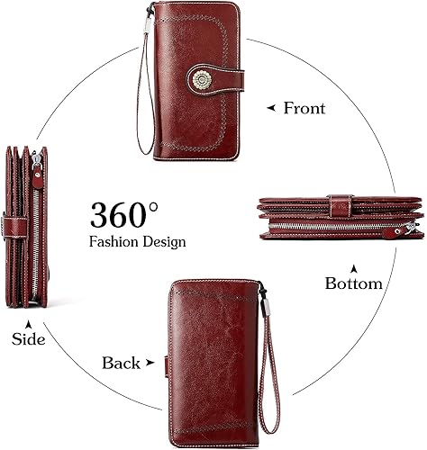 Miniatura 5 de BOSTANTEN Cartera de cuero genuino para mujer, de gran capacidad, cartera de mano, tarjetero con bloqueo RFID