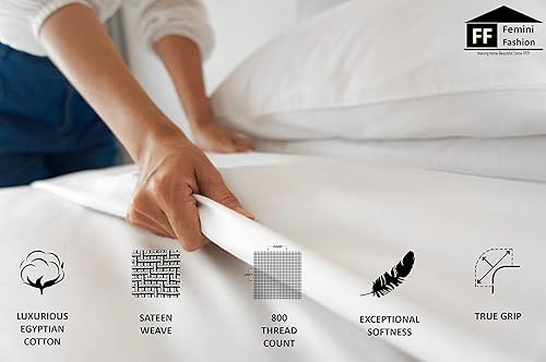 Miniatura 6 de Femini Fashion Juego de sábanas de 800 hilos con bolsillo extra profundo, 100% algodón egipcio, 4 piezas bolsillos extra profundos de 24 pulgadas,