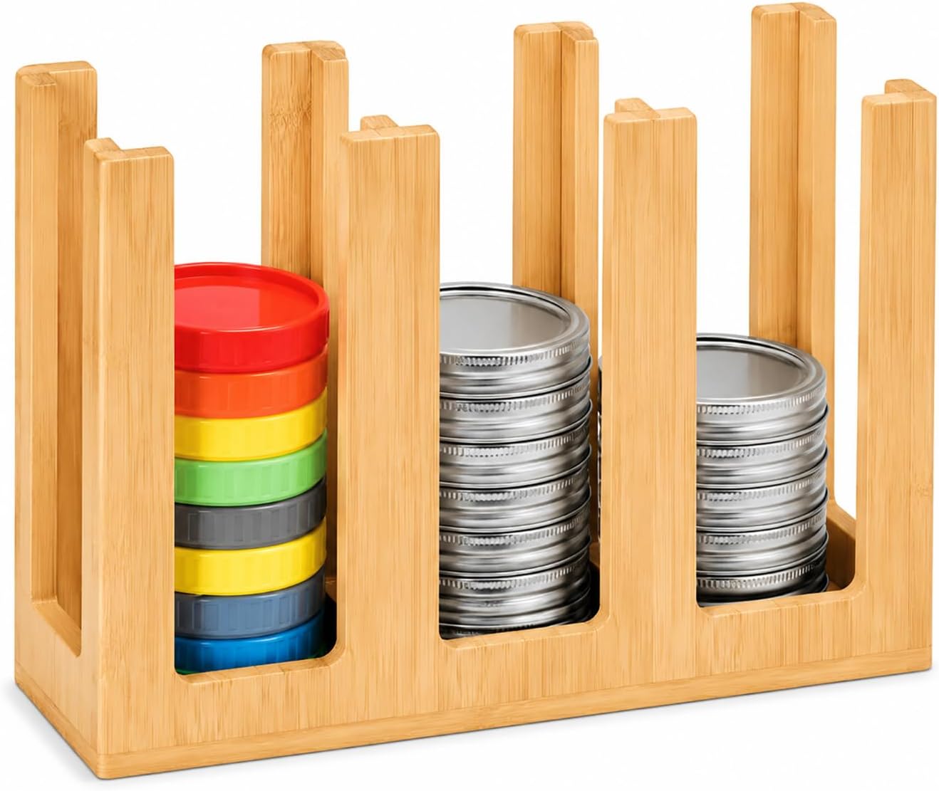 Mason Jar Lid Organizer Bamboo U-Slot Holder for 30+ Wide & Regular Lids