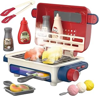 Toy Grill Set for Kids | Pretend Play Kids BBQ Grill Playset | Kitchen Set with Smoke Light Sound and Many Accessories