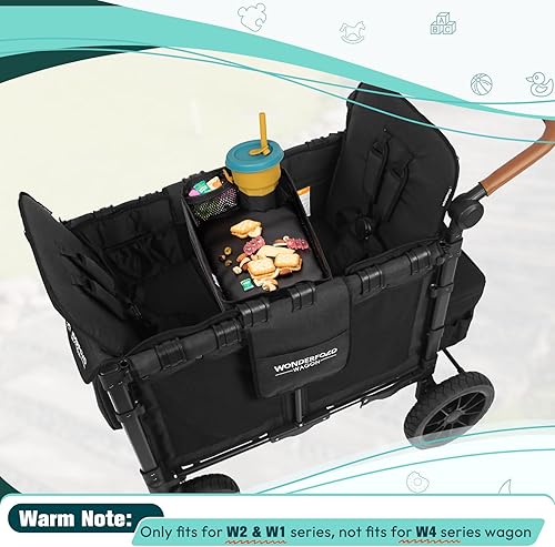 Miniatura 6 de Bandeja de doble cara para cochecito Wonderfold Wagon, aperitivos y actividades para niños, lados de piel sintética para comer, portavasos y