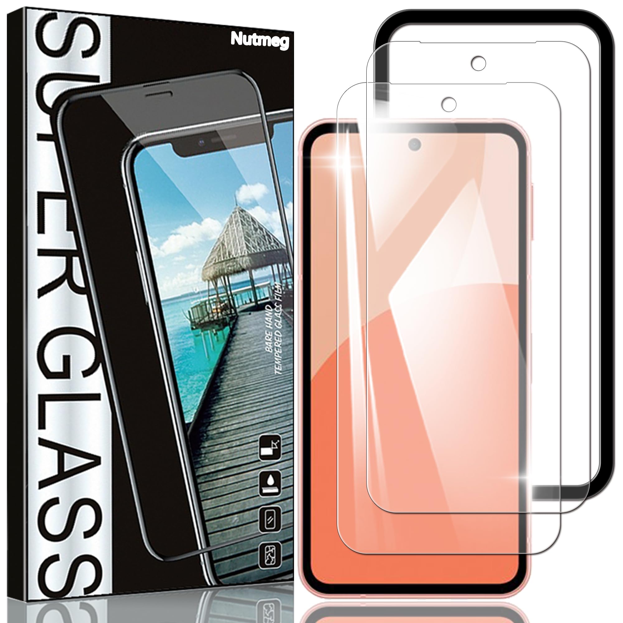 Nutmeg【2枚入り】AQUOS sense9/AQUOS sense10 ガラスフィルム ガイド枠付き AQUOS sense9 SH-53E SHG14 SH-M29 強化ガラス 日本旭硝子素材 アクオスセン9/アクオスセン10 保護フィルム【衝撃吸収/貼り付け簡単/干渉しない/指紋防止/飛散防止/撥水撥油】