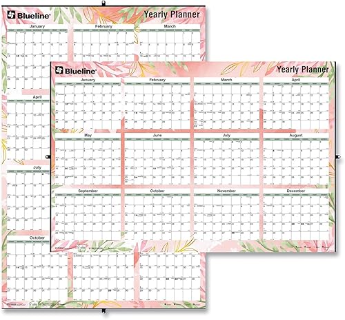 Blueline Calendario anual de pared 2024, 12 meses, enero a diciembre, horizontalvertical, 24 x 36 pulgadas, laminadoborrable, diseño tropical