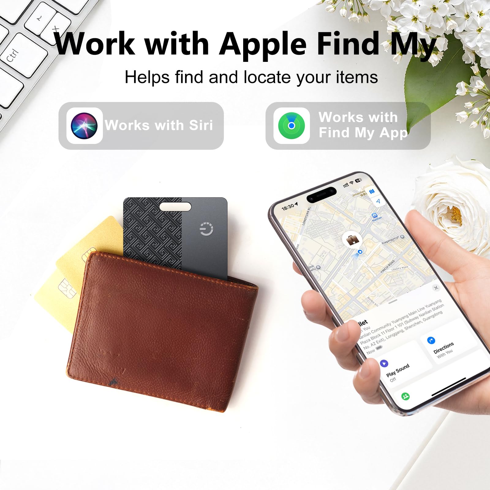 FAMOO Wallet Tracker Card 2-Pack: Apple MFi Certified 0.06in Thinner Tracker Card (IOS only) Works with Apple Find My Rechargeable Tag IP68 Item Finder for Passports Luggage Tags Purse Phone (Black) - 2