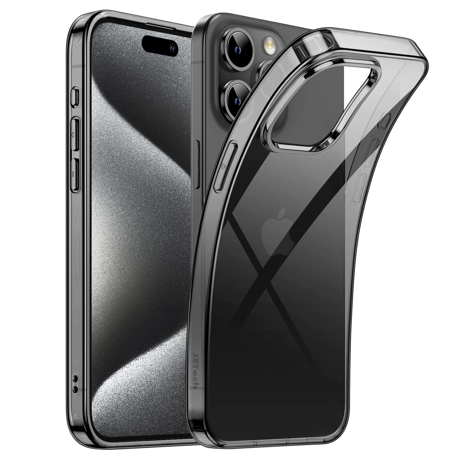 JETechCase for iPhone 15 Pro 6.1-Inch, Soft TPU Transparent Slim Protective Phone Cover with Shock-Absorption, Support Wireless Charging (Black)