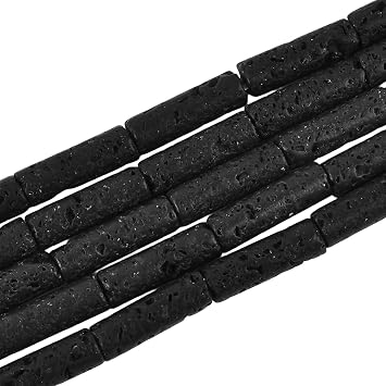 13x4mm Black Lava Rock Gemstone Tube Beads 28pcs Natural Stone Beads