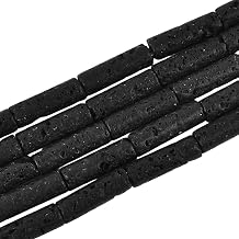 HAAMIIQII Natural Black Lava Tube Beads 13x4mm Column Stone Cylinder Gemstone Loose Beads for Jewelry Making Strand 15 Inch 28-29pcs