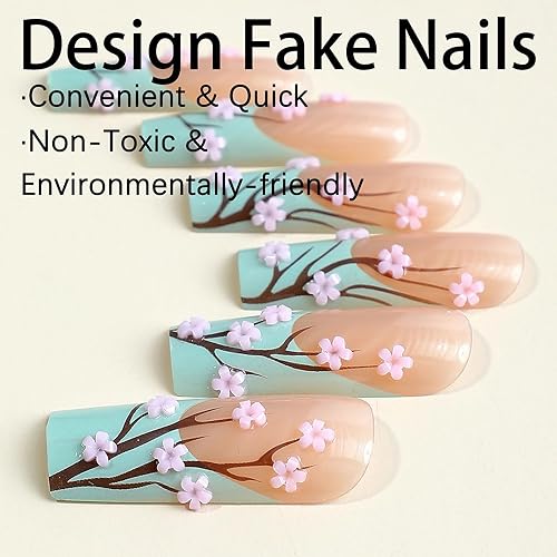 Miniatura 9 de MISUD Uñas postizas cuadradas largas a presión, uñas postizas Squoval, uñas adhesivas brillantes, uñas acrílicas blancas con punta francesa, uñas