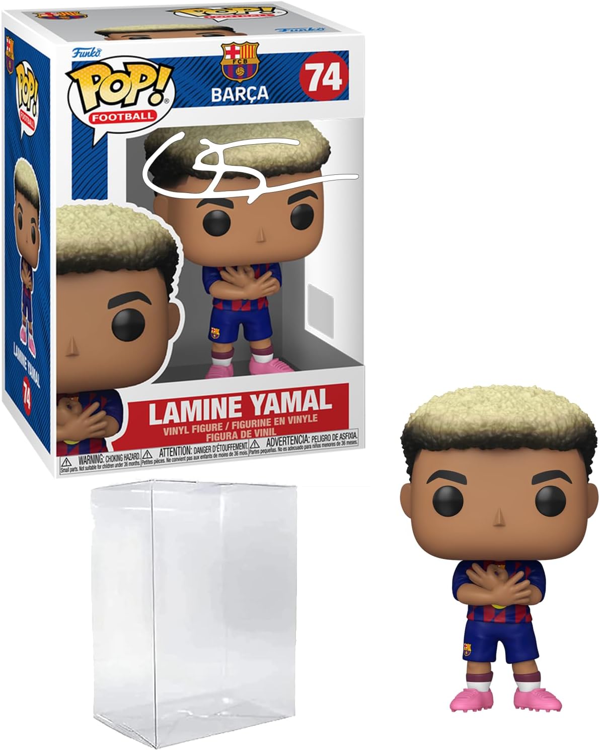 Lamine Yamal #74 Facsimile Signed Reprint Laser Autographed Funko POP! Soccer FC Barcelona Figurine with Protector Case - Image 3