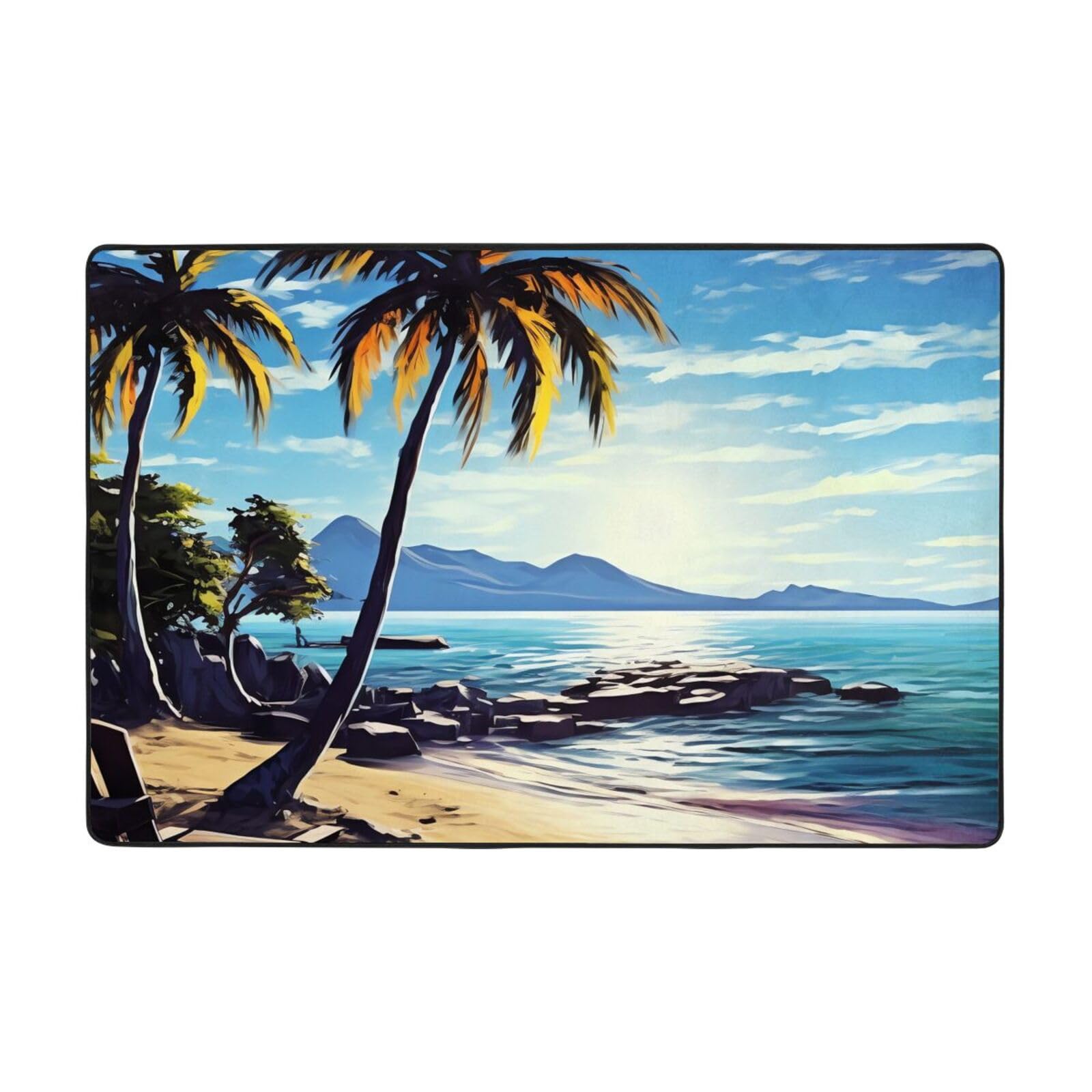Tapis de plage en peluche courte 91x61 cm lavable et antidérapant pour salon