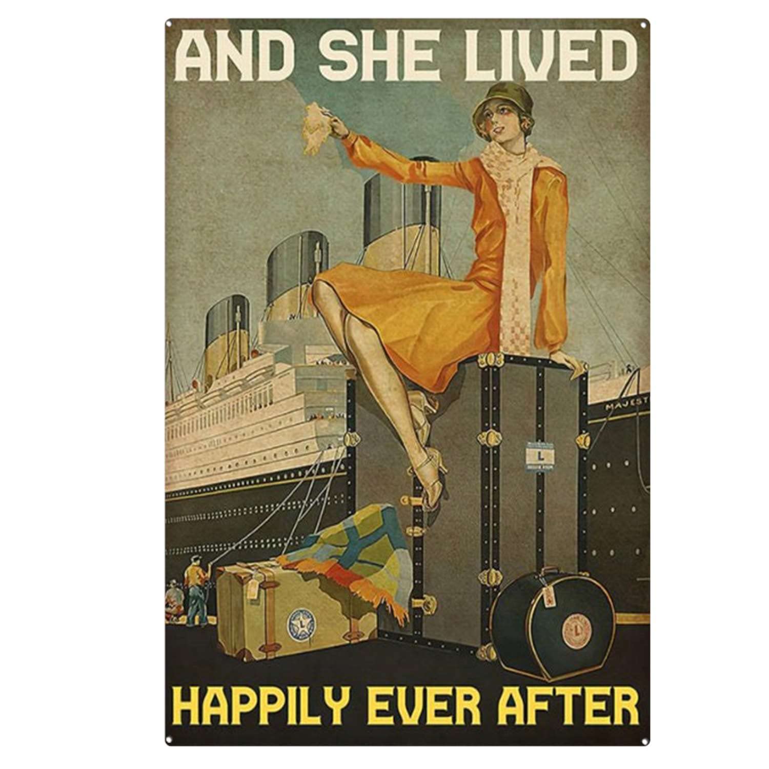 peiyeety Vintage Cruise and She Lived Happily Ever After Cruise Love Cruise Cruise Lovers Poster Metal Aluminium Tin Sign Wall Decor 8"x12"