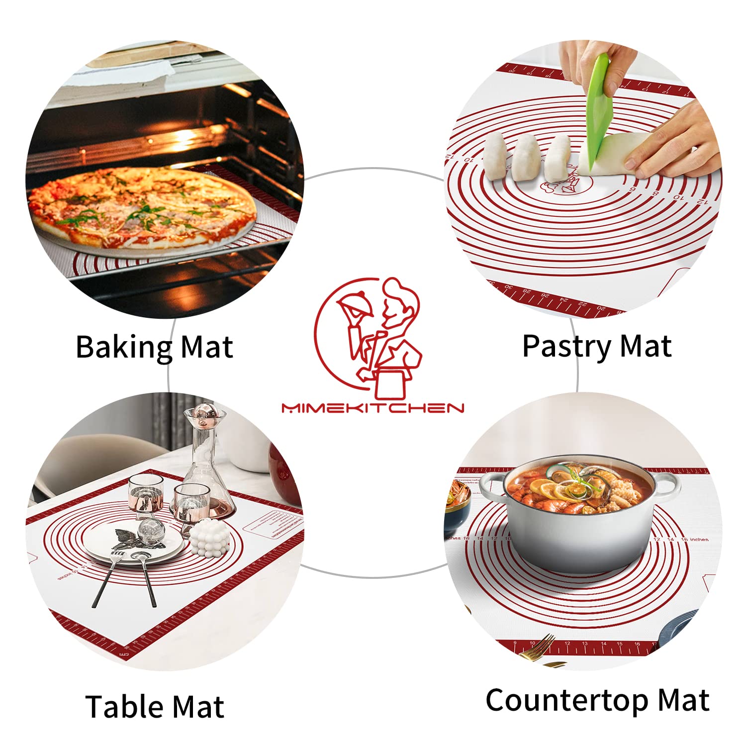 Silikon-Gebäck-Backmatte, 71.1x50.8 cm, extra groß, antihaftbeschichtet, Teigrolle, wiederverwendbar, rutschfest, Fondant, Theke, Ofenmatte, Pizza, Backzubehör für die Küche