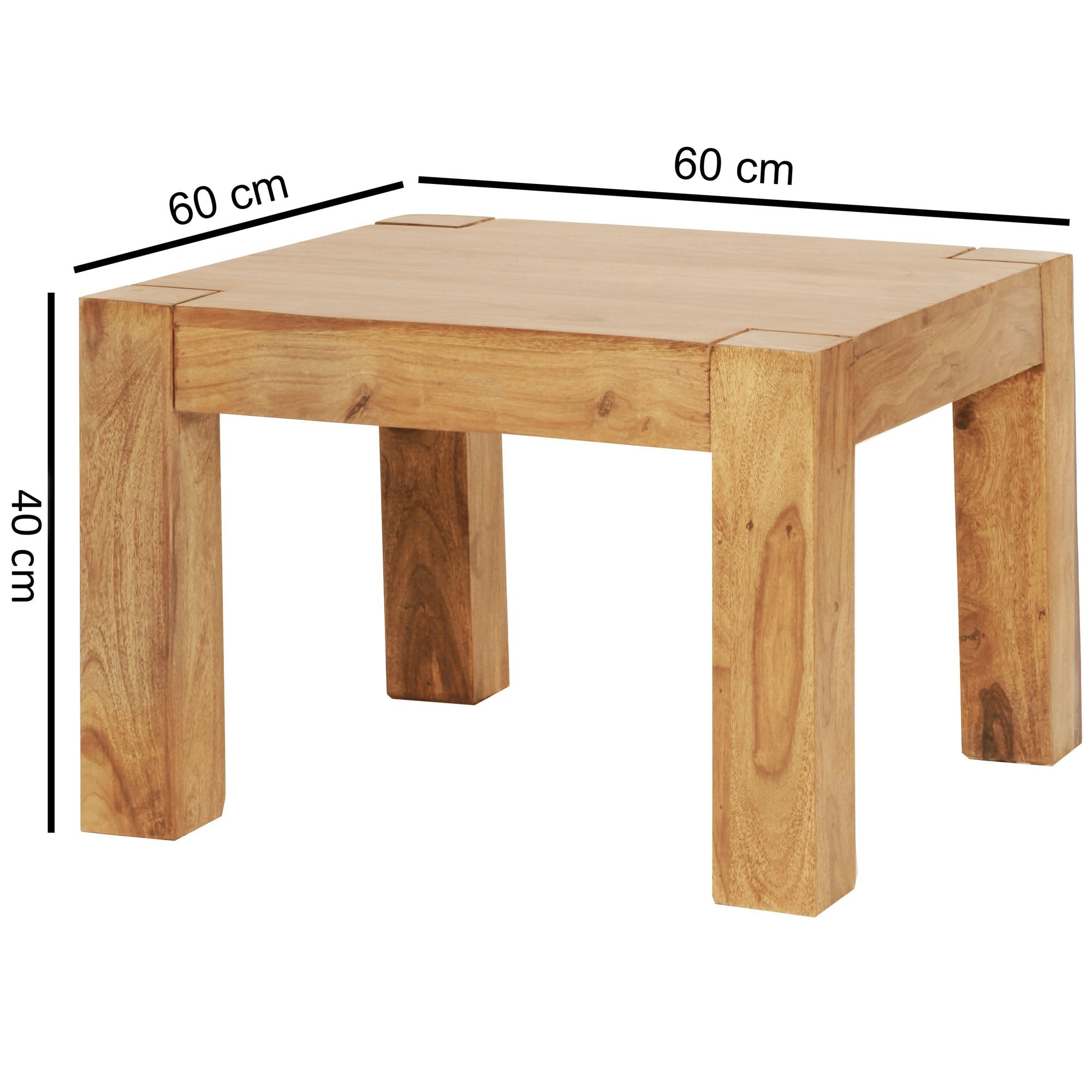 FineBuy Mesa de Centro Moderna Cuadrada 60x60x40 cm Madera Maciza de Acacia | Mesa Auxiliar para Salón | Mesita Café Pequeña para Sofá