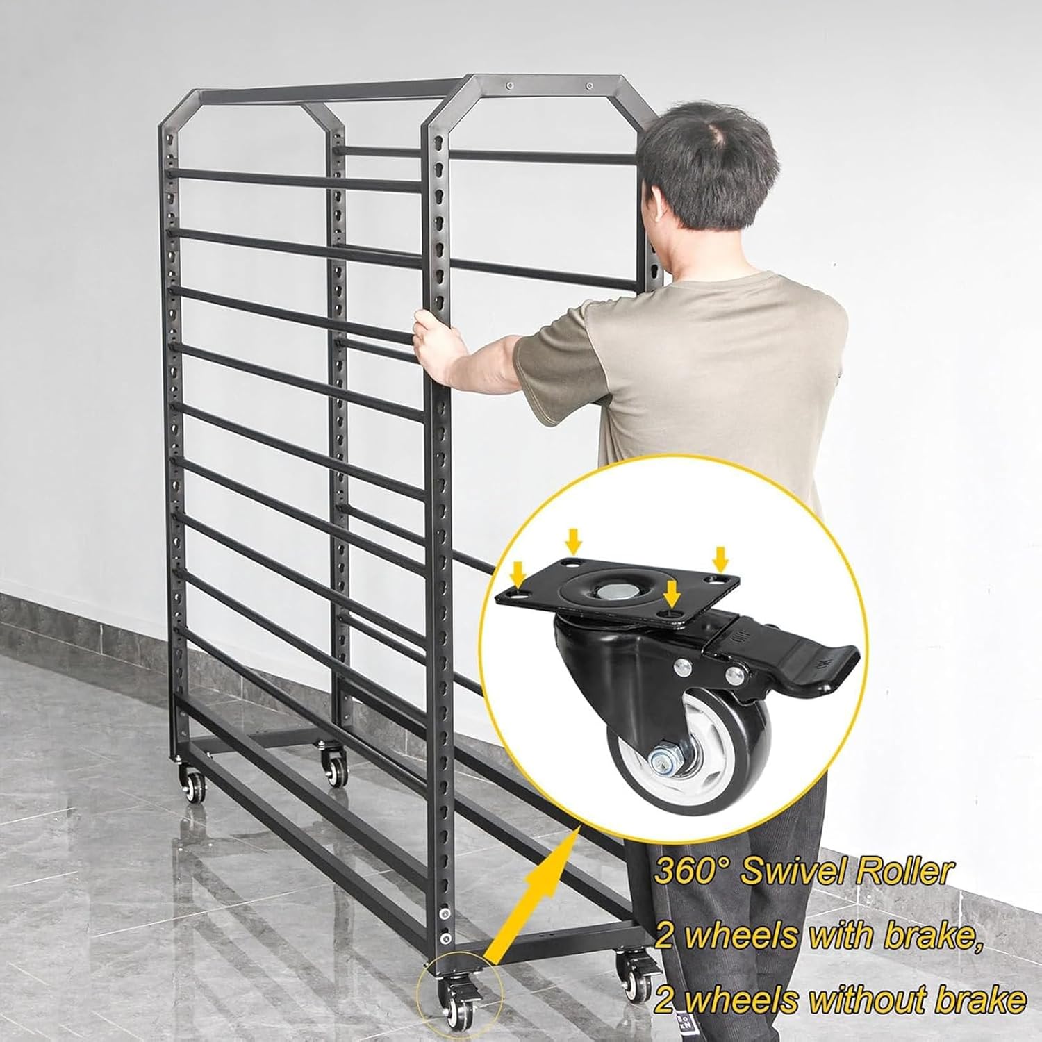 Adjustable Textile Storage Rack for Vinyl Rolls & Tablecloths - 12 Crossbars, 160cm - Space-Saving Organizer for Commercial Fabric Roll & Car Wraps