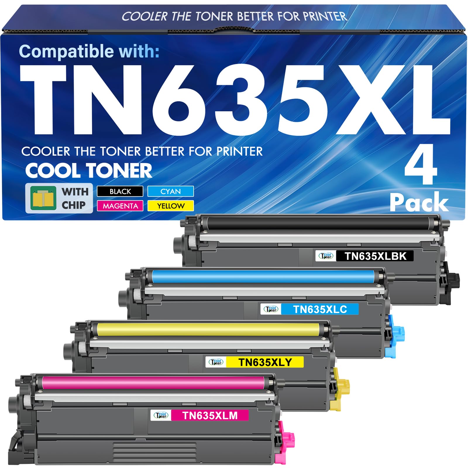 TN635XL TN635 Toner Cartridge Set for Brother MFC-L8930CDW MFC-L8730CDW Ink | Compatible for Brother TN 635XL TN-635XL TN635XXL HL-L8430CDW HL-L8570CDW MFC-L8970CDW HL-L8430CDWT MFC-EX575 Printer 4 Pack