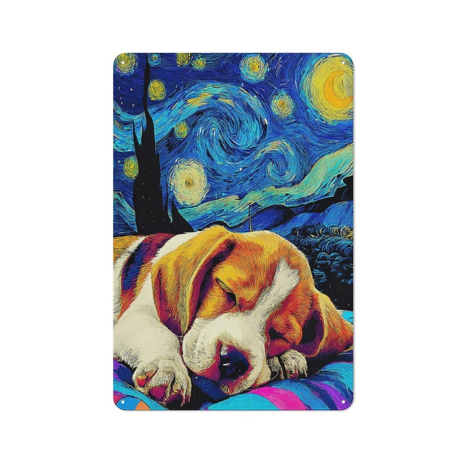 Junmoney Starry Night Pup Dreamscape -2 Metal Sign 30X20cm, Vintage Bar Wall Plaque For Diner, Restaurant, Shed Or Kitchen