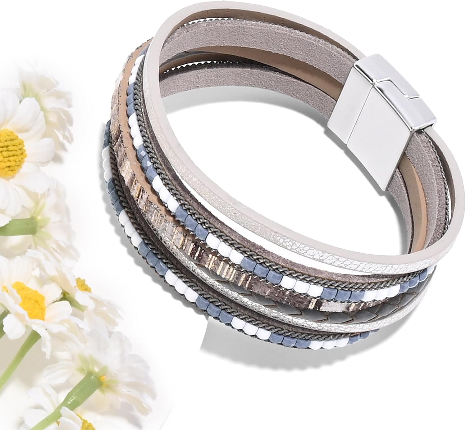 VIBILIA Boho Leather Wrap Bracelets for Women Multi-Layer Bracelets with Strong Clasp Jewelry for Women - Image 4