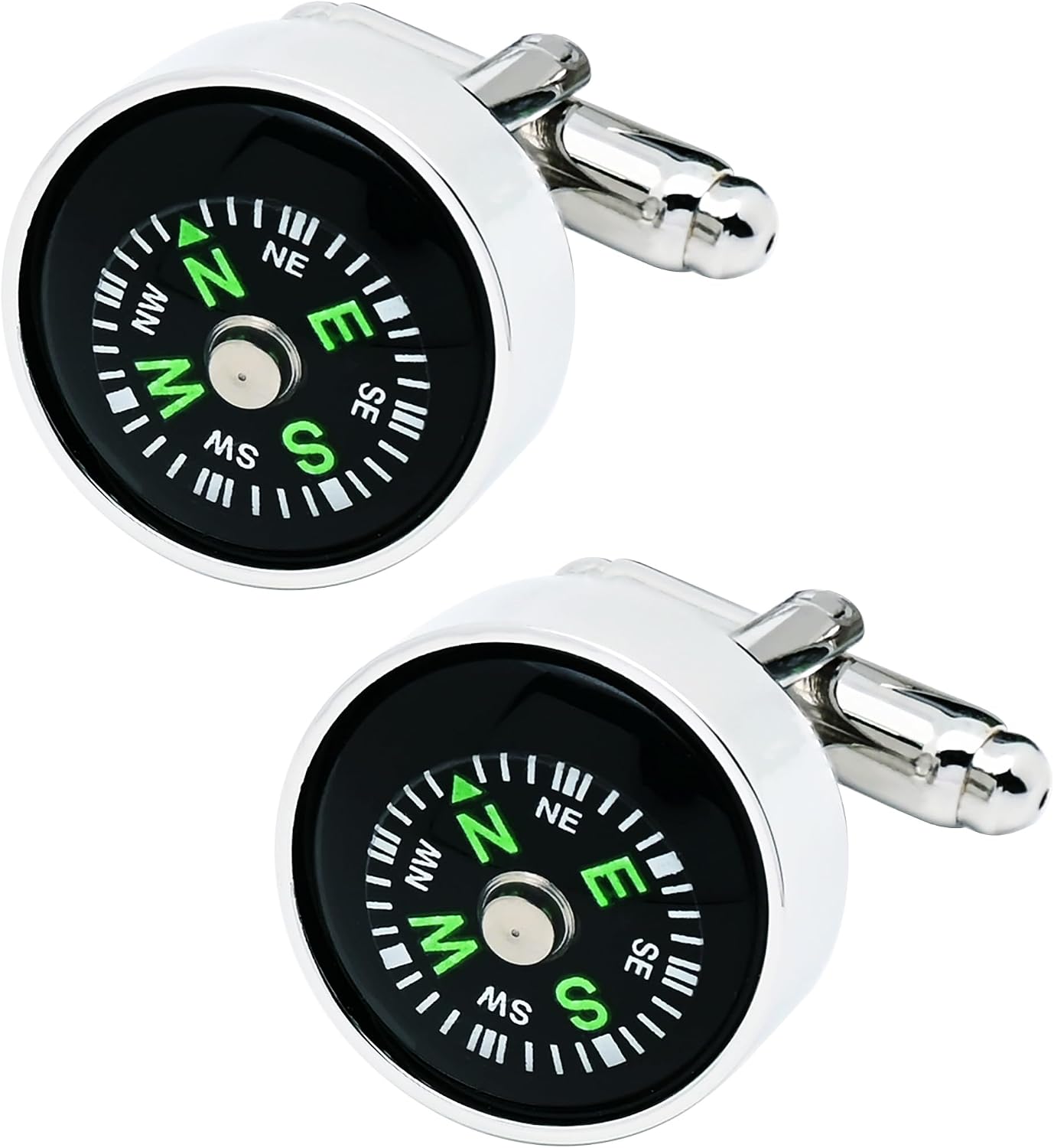Actural Working Compass Cufflinks for Men French Shirt In Gift Case