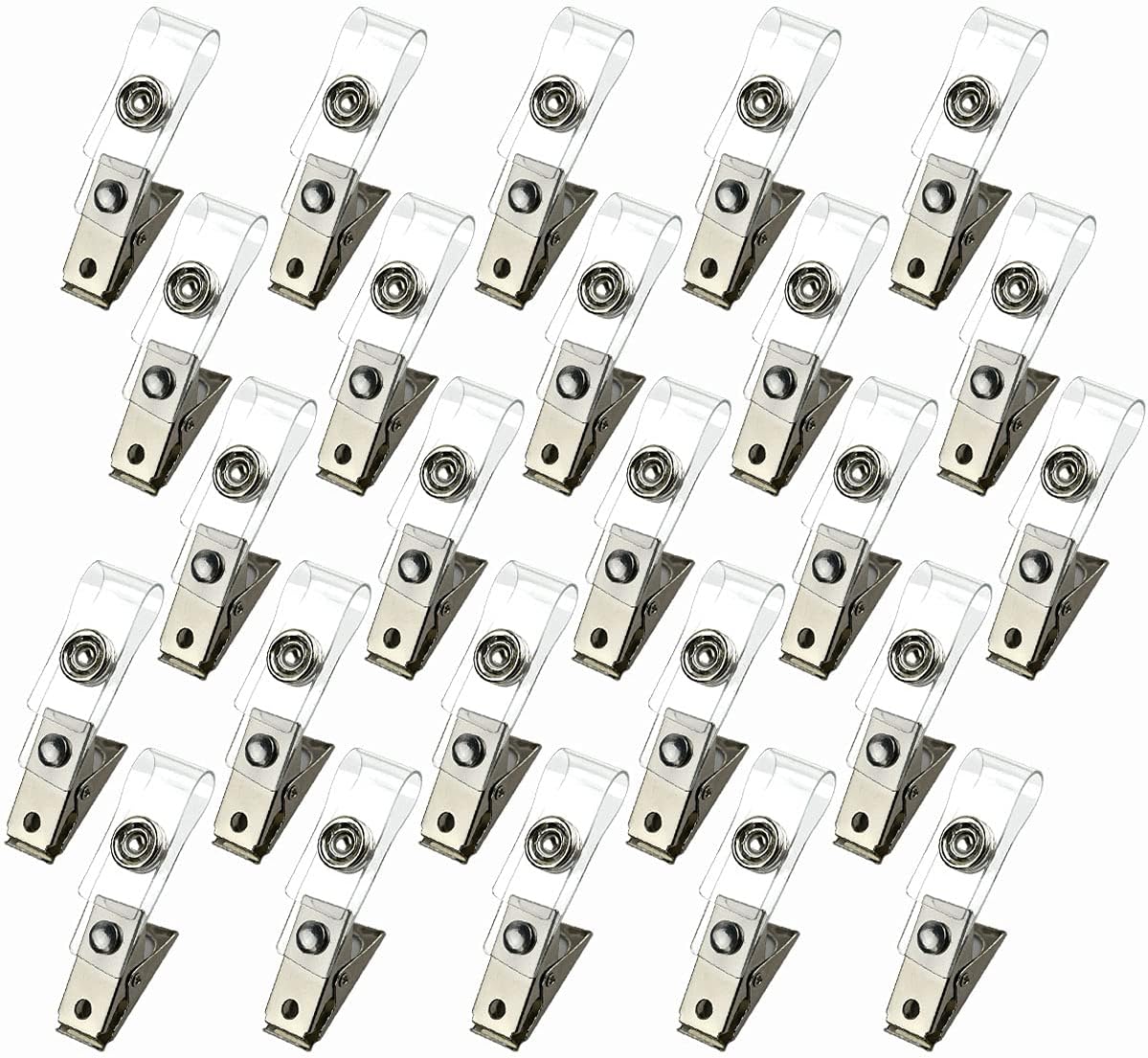 30 Pcs Metal Badge Clips with Clear PVC Straps ID Strap