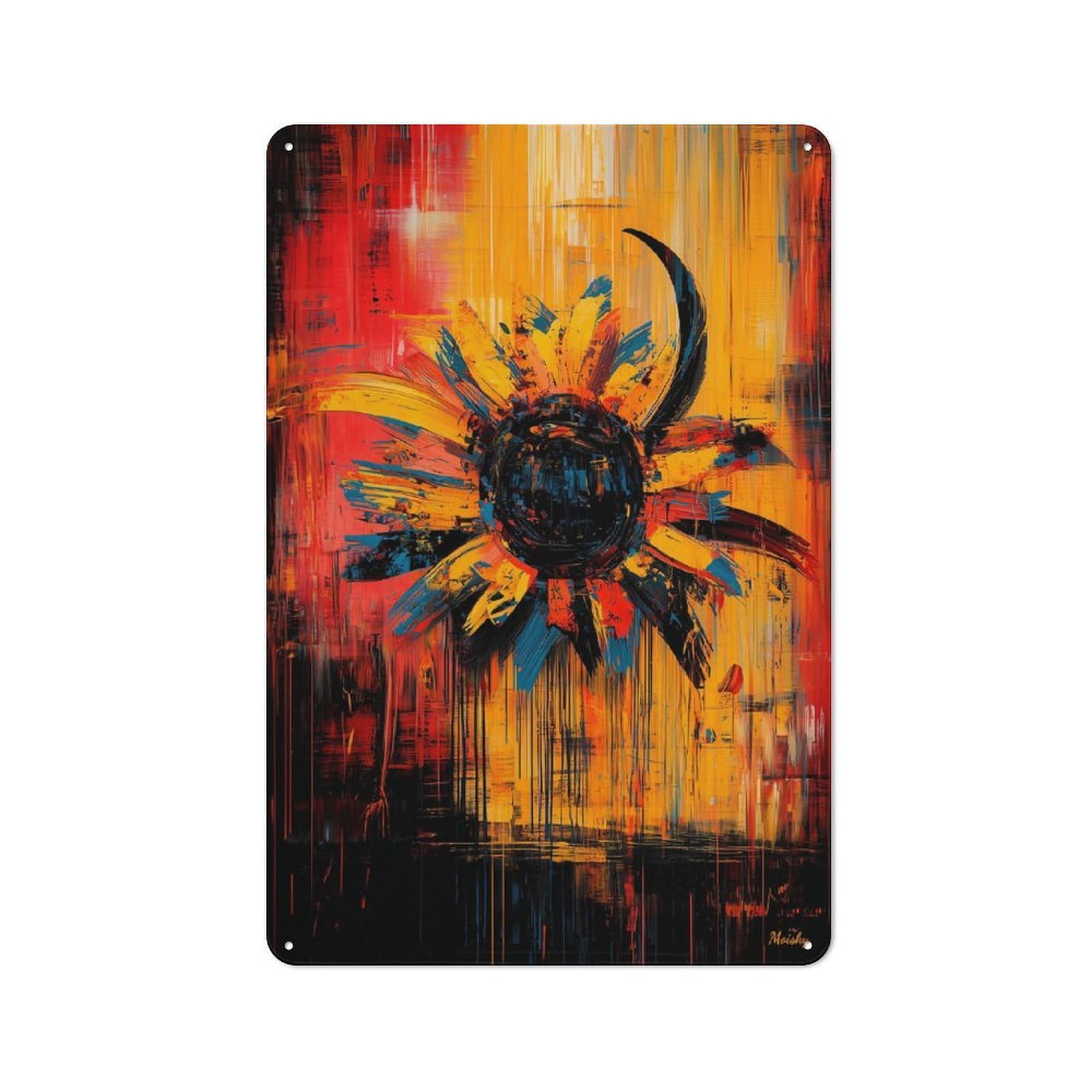 Junmoney Radiant Bloom Contemporary Expressionist Sunf Lower Artwork Rustic Metal Sign 30X20cm For Dining Room Or Kitchen, For Kitchen, Dining Room And Home Bar Wall Decor