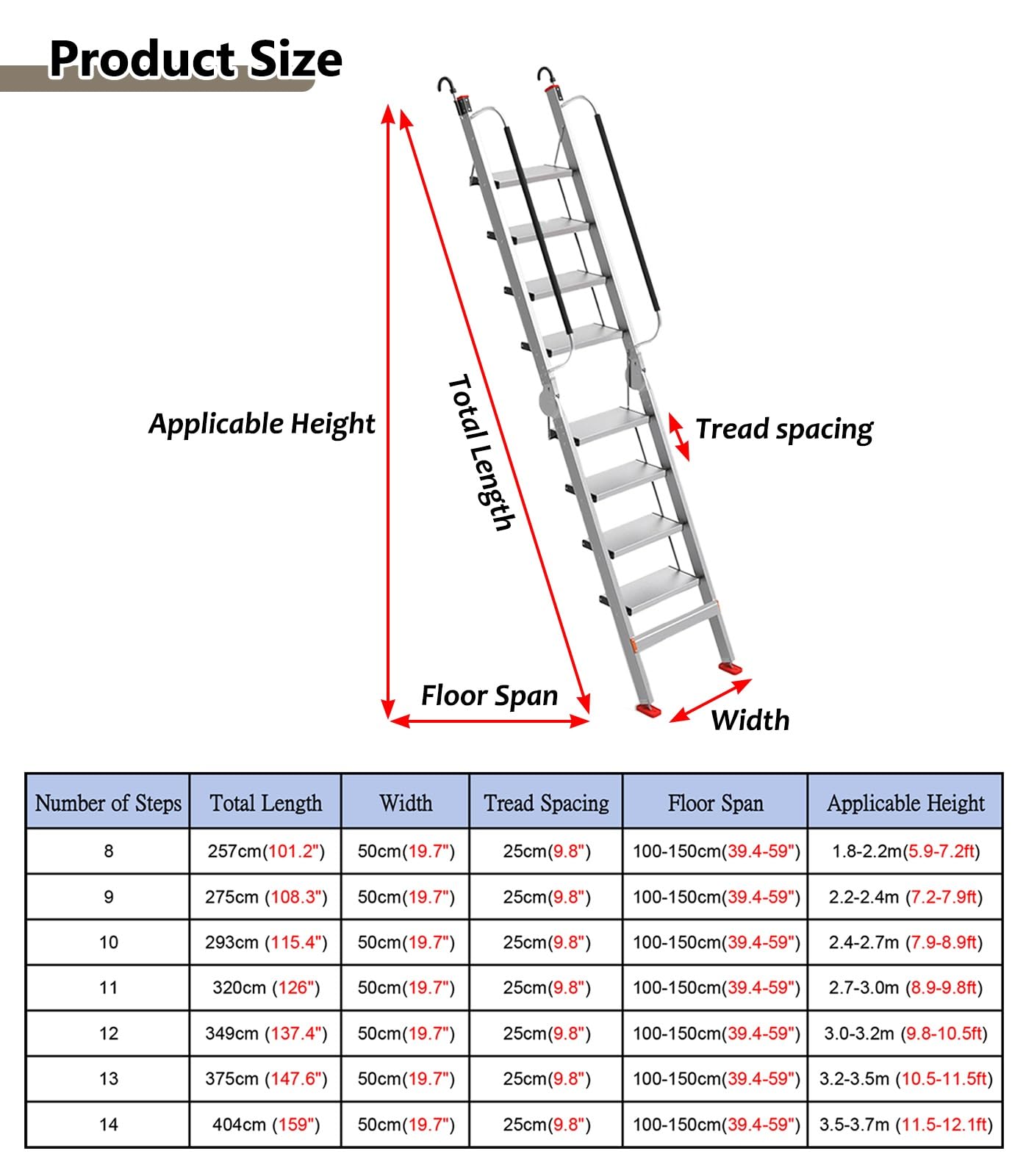 Escalera de emergencia para escape de incendios, escalera de ático plateada con ganchos para cabina, cámper, dormitorio, seguridad en el hogar y solución de escalada de incendios para balcón