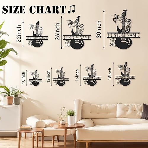 Miniatura 6 de Letrero de metal de guitarra personalizado, letreros de metal personalizados, decoración de pared de notas musicales, arte de pared divertido con