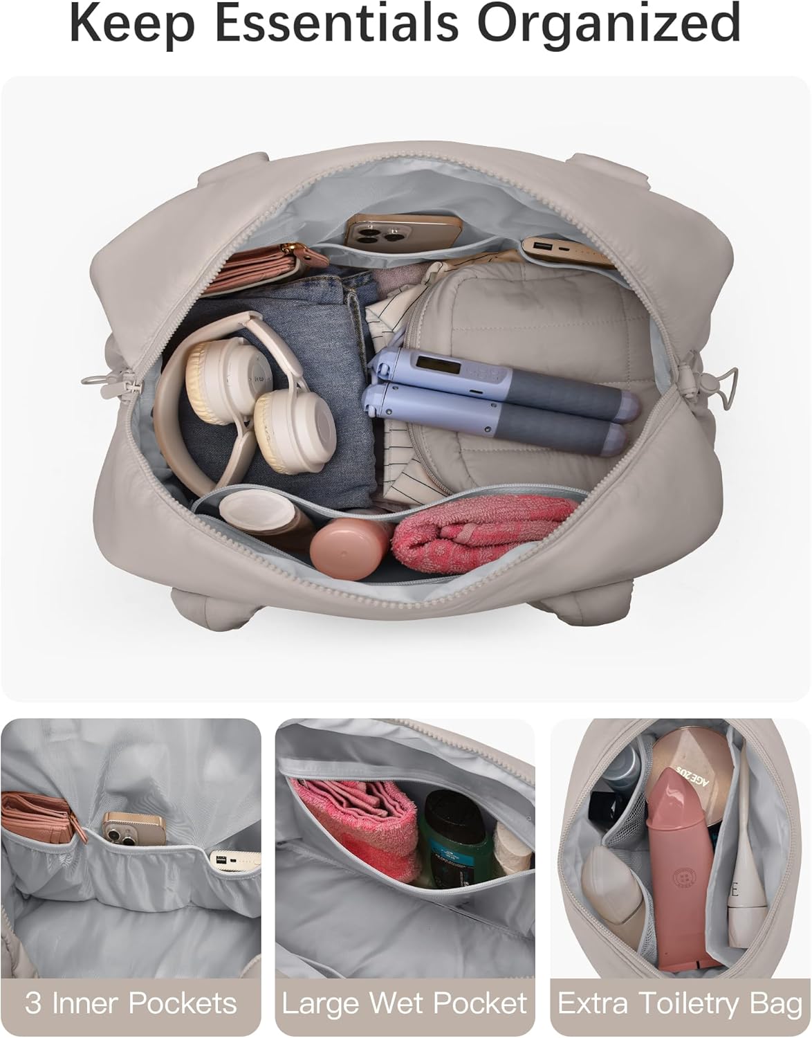 oscaurt Gym Bag for Women Lightweight Duffle Bag for Travel with Toiletry Pouch Water Resistant Carry On Weekender Overnight Duffel - Image 6