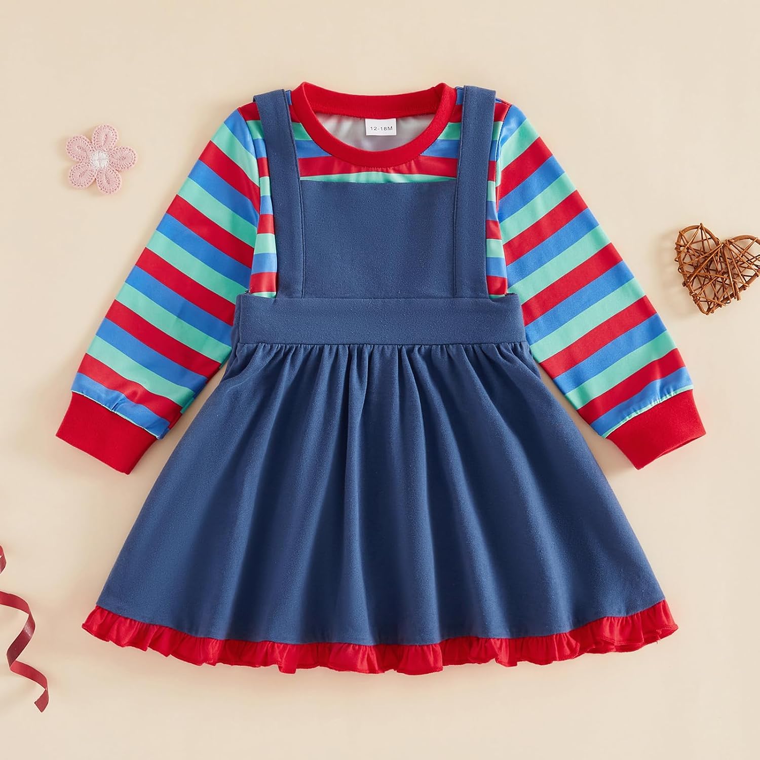 Toddler Girl Halloween Outfit Strip Long Sleeve Shirt Overall Dress Fall